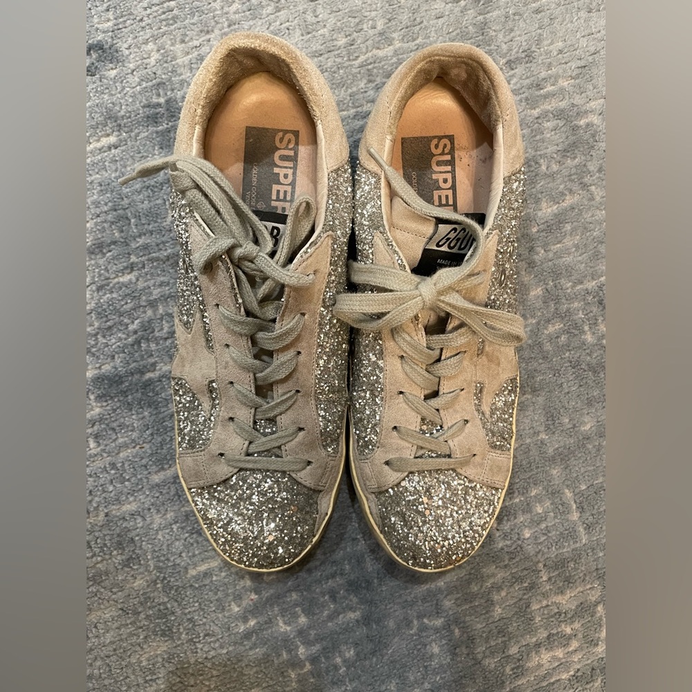 Golden Goose Deluxe Brand Silver Glitter Superstar Sneakers